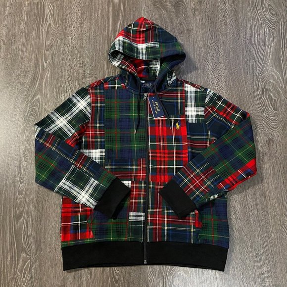 Polo Ralph Lauren Men's Patchwork Plaid Fleece Lined Full Zip Hoodie Size - Picture 9 of 9